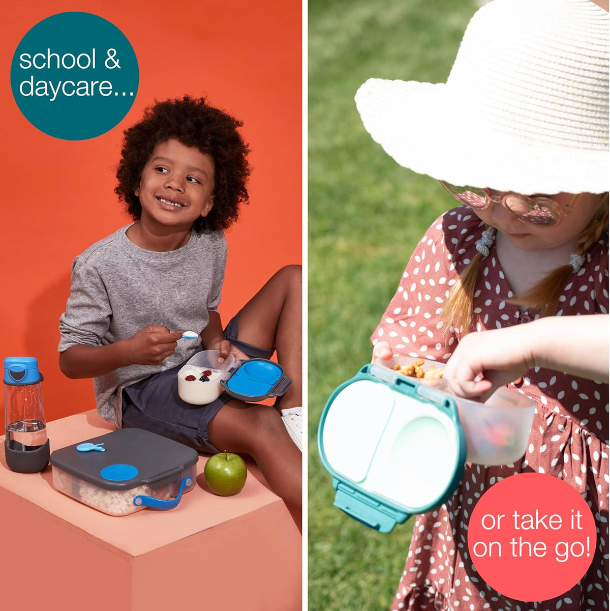 b.box Snack Box Reusable Snack Containers with Lids 2 compartments, Bento Box for kids and toddlers, Leakproof Lunch Box, BPA free and Dishwasher Safe Snack Container (Blue Slate, 1 3/4 Cup)