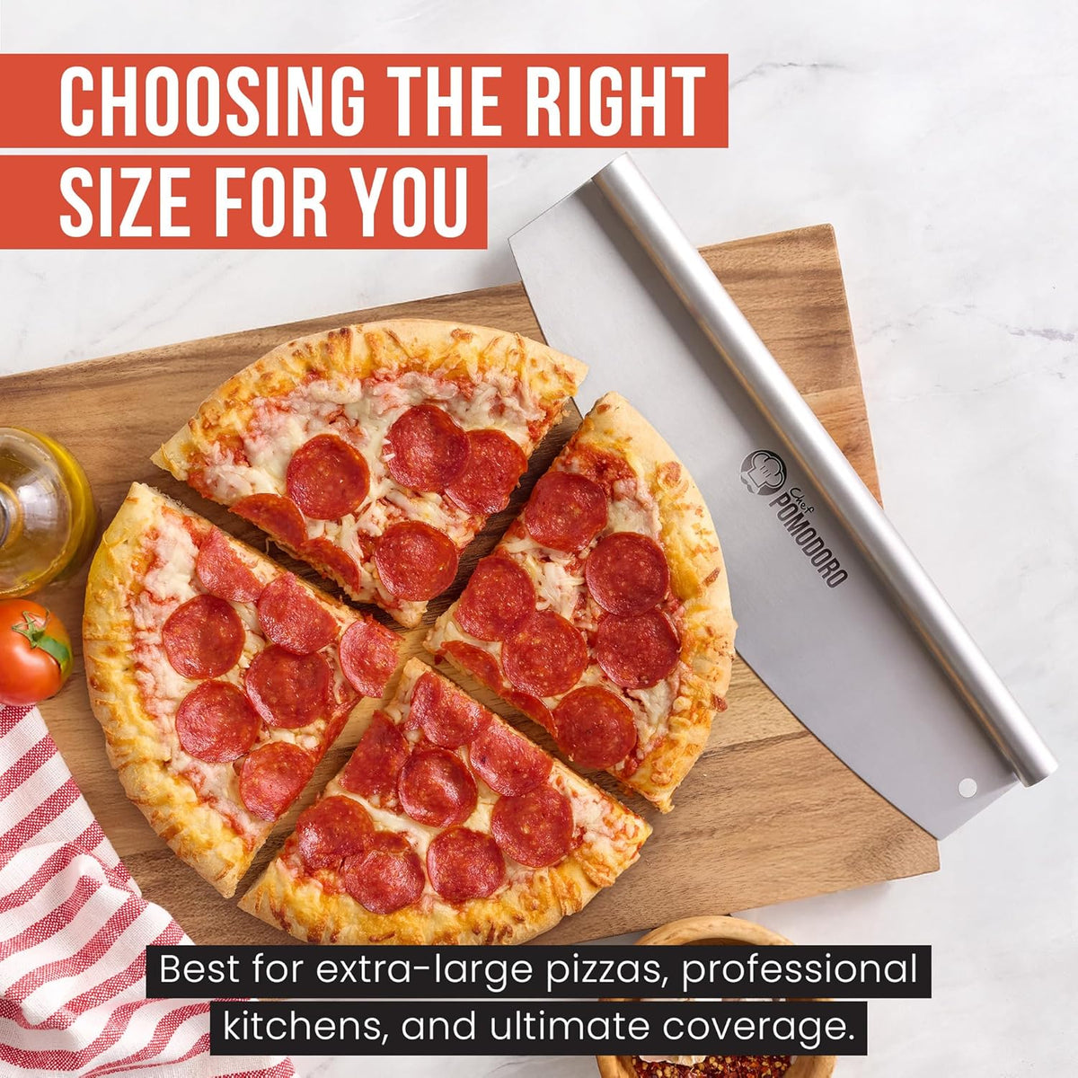 Chef Pomodoro 16 Inch Pizza Cutter Rocker Blade – Stainless Steel Rocking Pizza Cutter Knife with Cover – Professional Pizza Slicer – Large Pizza Rocker Knife for Big Pizzas and Flatbreads