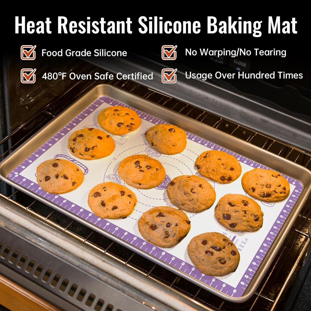 Non Stick Silicone Pastry Mat for Dough Rolling, Silicone Baking Mat for Bread, Cookie, Macaron, Pizza, Surdough, Non Slip Silcone Mat for Counter, Baking Suppliers with 10 Useful Recipes
