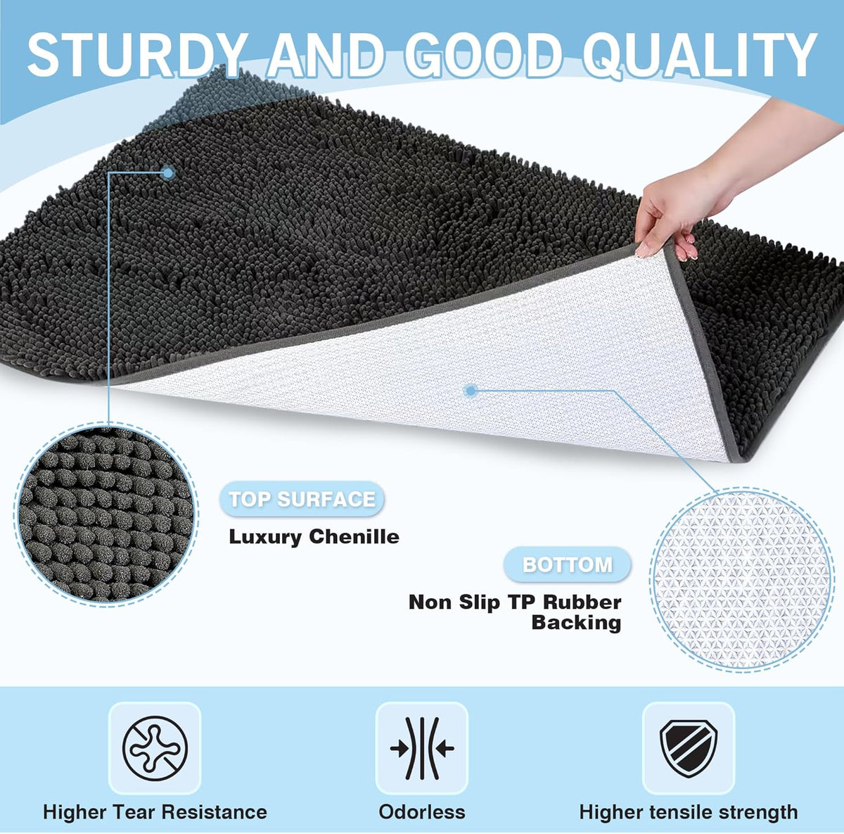 Amyracel Dirt Trapping Door Mat, 24" x 72" Large Absorbent Dog Door Mat for Muddy Paws, Quick Dry Non Slip Chenille Mud Mat for Dogs, Machine Washable Entry Indoor Entryway Rug for Inside Floor
