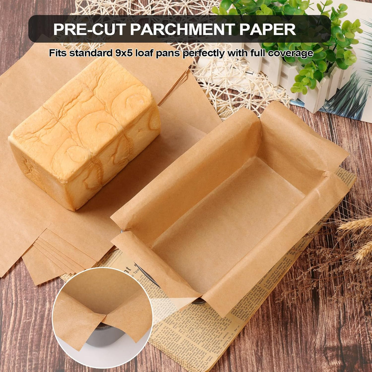 100 Pcs Unbleached Parchment Paper & 1 Pcs Silicone Loaf Pan Liner Set - Non-Stick Precut 9’’x5’’Bread Baking Sheets & Reusable Sourdough Sling with 4 Handles