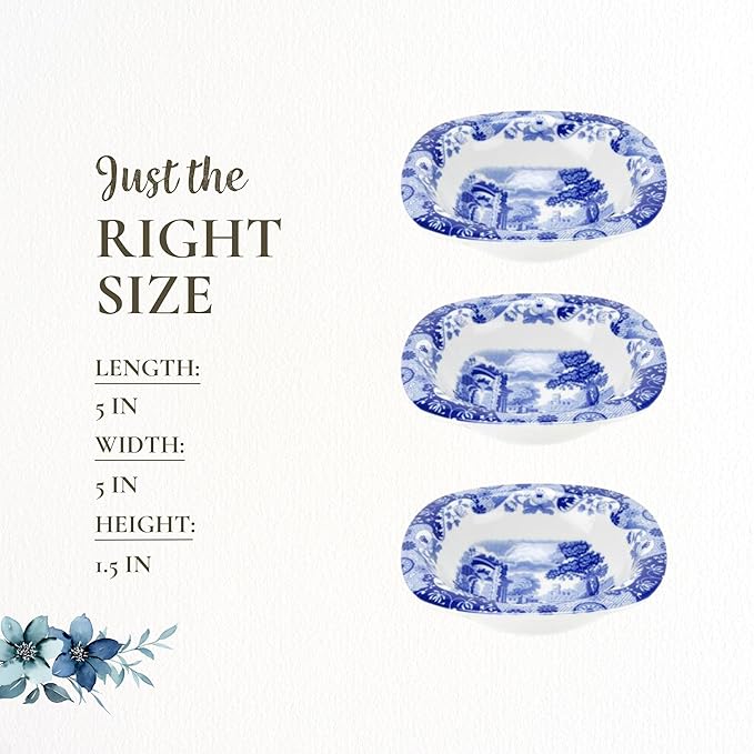 Spode Blue Italian Dip Bowl Set of 3-5-Inch Porcelain Bowls with Oriental Design, Dishwasher & Microwave Safe Tableware for Dip, Side, Appetizers, Dessert - Blue & White Dinnerware
