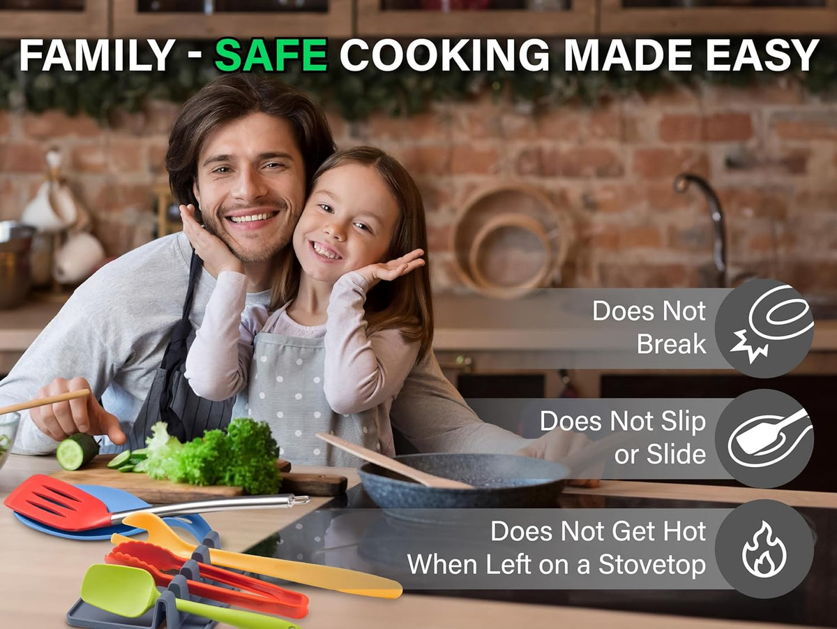 Silicone Spoon Rest for Stove Top, Set of 2 - HEAT RESISTANT, EASY TO CLEAN Kitchen Spoon Rest for Kitchen Counter, Holds XL Utensils, Safe on GLASS & INDUCTION Cooktops, DOESN’T BREAK if Dropped