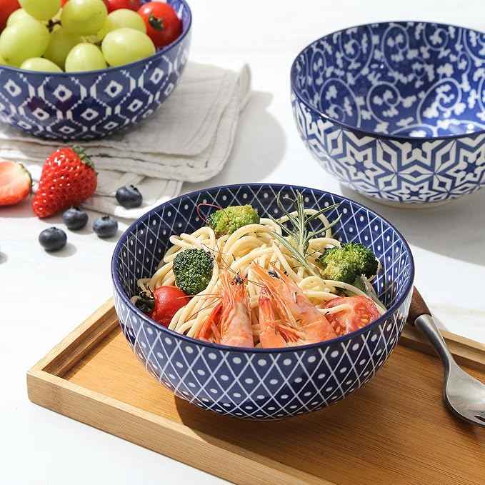 Selamica Ceramic Dinnerware Sets for 6, 18 Pieces Plates and Bowls Set, Scratch Resistant Dishes Set, Dishwasher&Microwave Safe, Vintage Blue