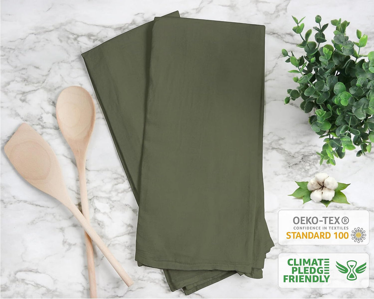 RUVANTI Flour Sack Towels 6 Pack 28x28 Inch, 100% Cotton Tea Towel, Reusable, Machine Washable, Absorbent BarTowels - Dish Cloth Perfect for Drying Dishes & Cleaning - Martini Olive
