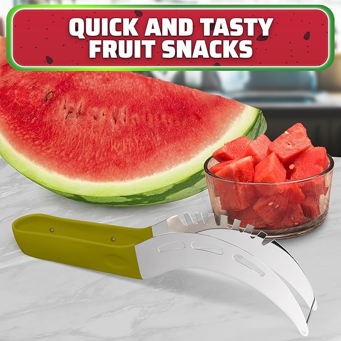 Stainless Steel Watermelon Slicer Tool – 9.05" x 1.5" Watermelon Cutter Tool Cuts 1 In Cubes & Slices – Ergonomic Handle, Mess-Free Fruit Cutting for Cantaloupe, Honeydew, Papaya & Other Summer Snacks