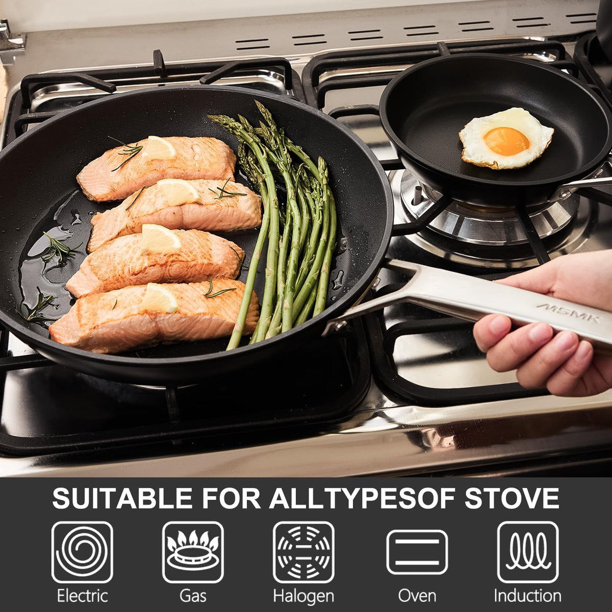 MsMk 7 inch Small Frying Pan Skillet, Carbonize also Non-Stick Saute Pans, PFAS & PFOA Free Non-Toxic, Scratch-resistant, for Induction, Ceramic and Gas Cooktops All Stovetops, Dishwasher & Oven Safe