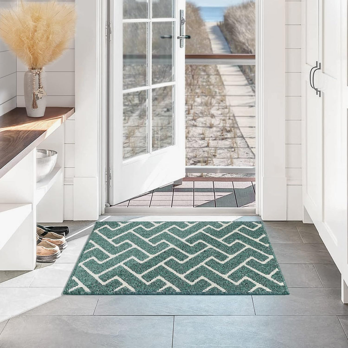 hicorfe Kitchen Rugs and Mats,Kitchen Mats for Floor,47"x71" Non Slip Runner Rug,Absorbent Resist Dirt Comfort Standing Mat Machine Washable for Entryway,Hallway,Front of Sink(Lake Blue)