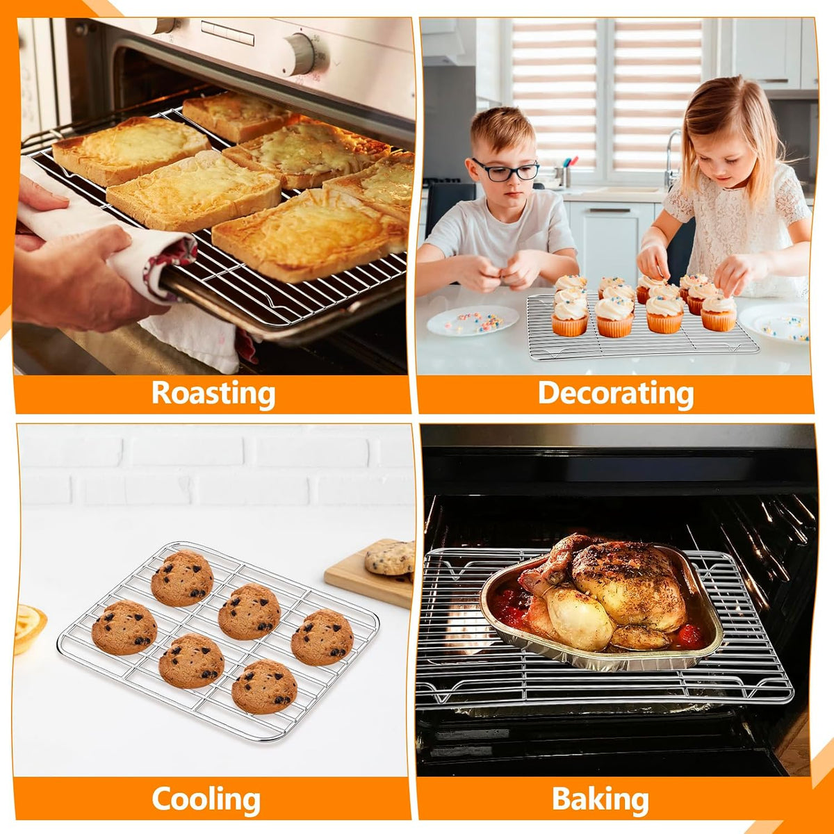 Baking Cooling Rack Set Stainless Steel Baking Racks, Roasting Rack for Roasting Grilling Cooking and Baking, Heavy Duty Wire Racks, Oven & Dishwasher Safe, 4 Various Sizes