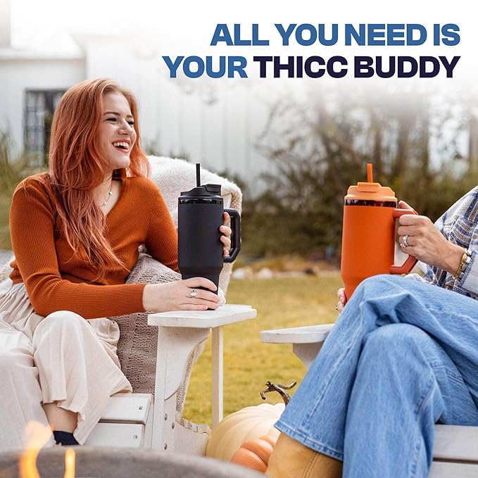 Frost Buddy Thicc Buddy - 16 oz Stainless Steel Vacuum Insulated Tumbler with Lid and Straw for Water - Travel Mug Cupholder Friendly - Gifts for Women Men Him Her (Crimson)