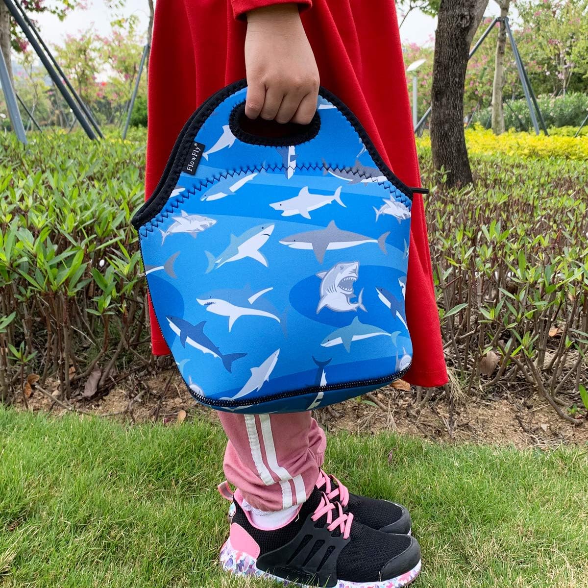 FlowFly Neoprene Kids Lunch box Insulated Soft Bag Mini Cooler Thermal Meal Tote Kit for Boys, Girls,Men,Women,School,Work, Office, Shark