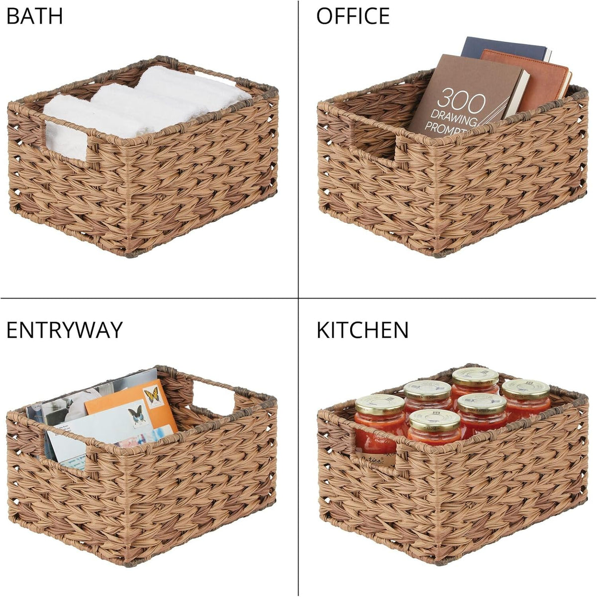 mDesign Woven Farmhouse Kitchen Pantry Food Storage Organizer Basket Bin Box - Container Organization for Cabinets, Cupboards, Shelves, Countertops - Store Potatoes, Onions, Fruit, 3 Pack, Brown Ombre