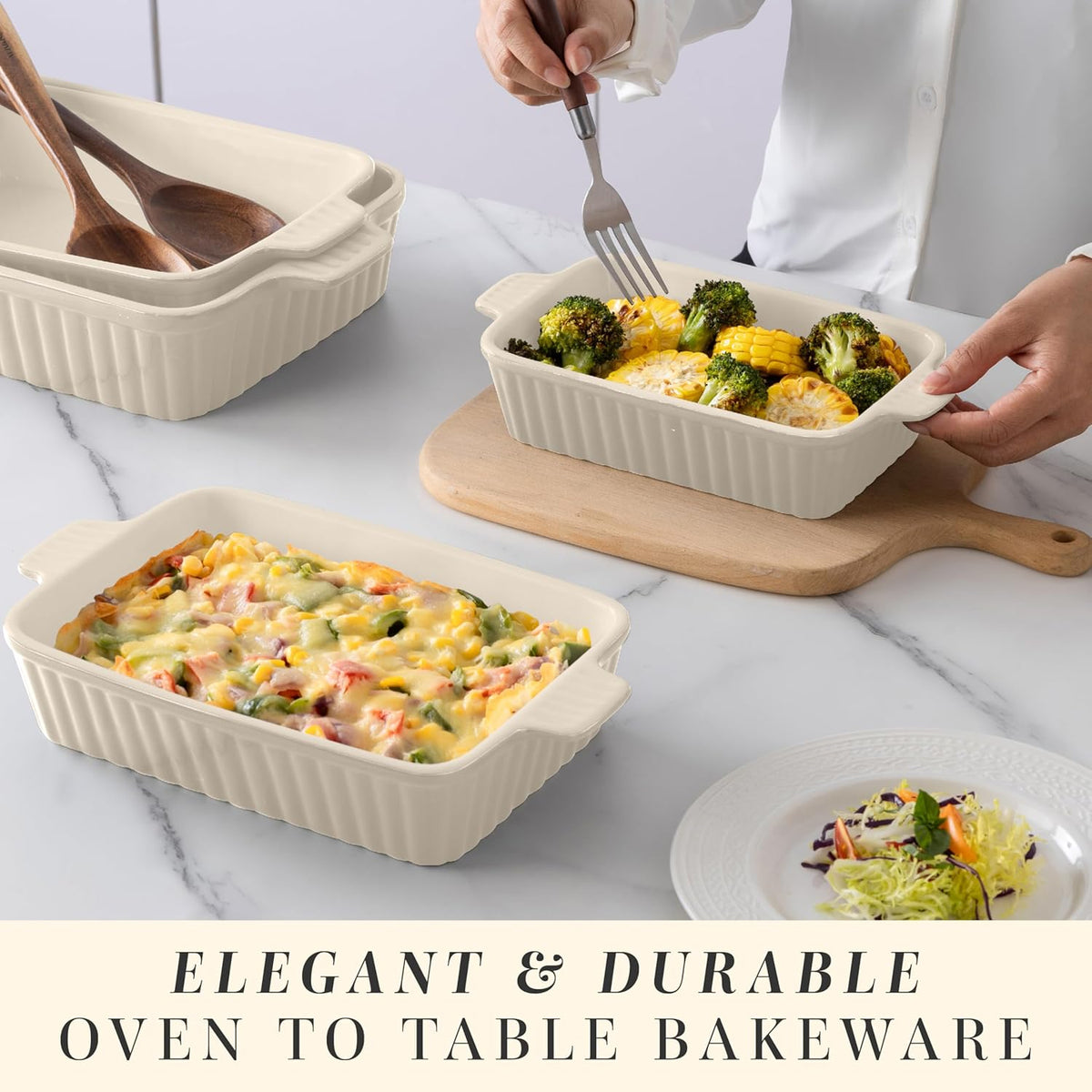 COOK WITH COLOR Casserole Dishes for Oven, Porcelain Baking Dishes, Ceramic Bakeware Sets of 4, Rectangular Pans Handles for Baking Cake Kitchen