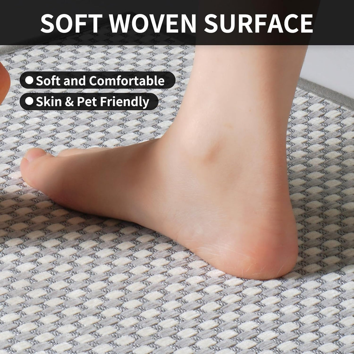 Kitchen Mats for Floor, Super Absorbent Kitchen Rugs Non Slip Washable, Rubber Backing Soft Chenille Braided Kitchen Runner Rug Standing Mat Sink Mat, Easy to Clean, Gray 17"x28"