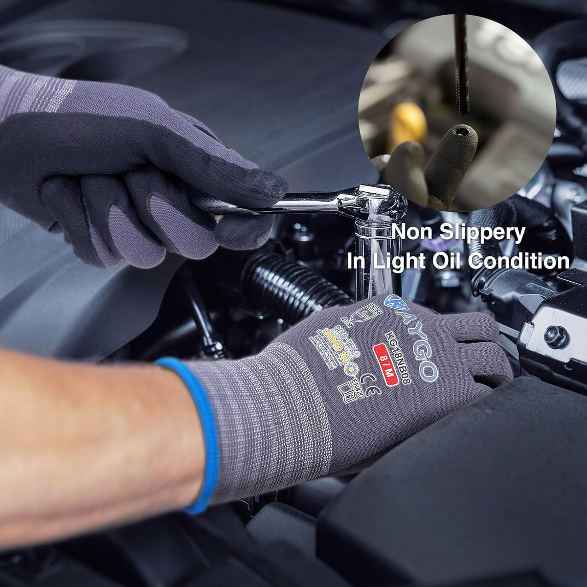 KAYGO Safety Work Gloves MicroFoam Nitrile Coated, 12 Pairs KG18NB,Seamless Knit Nylon Glove for Men and Women, Ideal for Automotive,Warehouse,Construction (M, Purple)