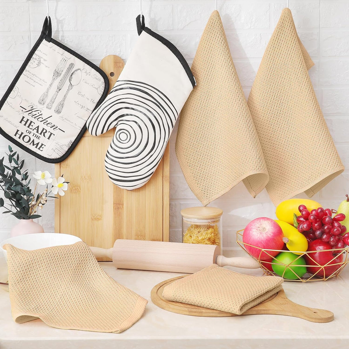 Homaxy 100% Cotton Waffle Weave Kitchen Dish Cloths, Ultra Soft Absorbent Quick Drying Dish Towels, 12 x 12 Inches, 12-Pack, Apricot