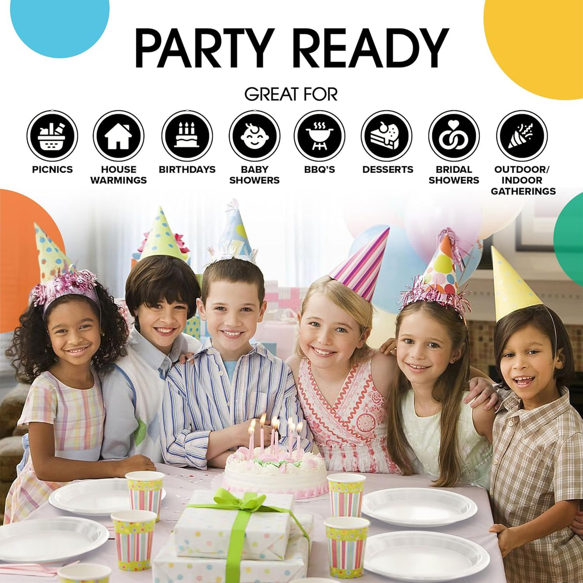 Exquisite Party Solids White Plastic Plates For Party 7" White Disposable Plates Heavy Duty Supplies 100 Pcs Plastic Dinnerware Sets Heavy Duty 350 GSM Disposable Dinnerware Set