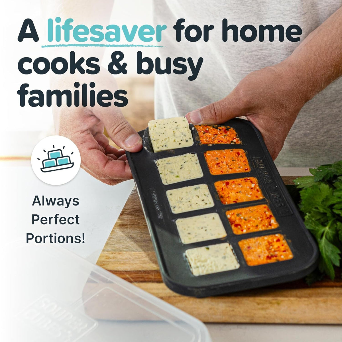Souper Cubes 2 Tbsp. Silicone Freezer Molds - Perfect for Storing Garlic, Herbs, Ginger, Pesto, Tomato Paste, Lemon Juice, Purees and More - Silicone Baby Food Freezer Tray - Charcoal β 2-Pack