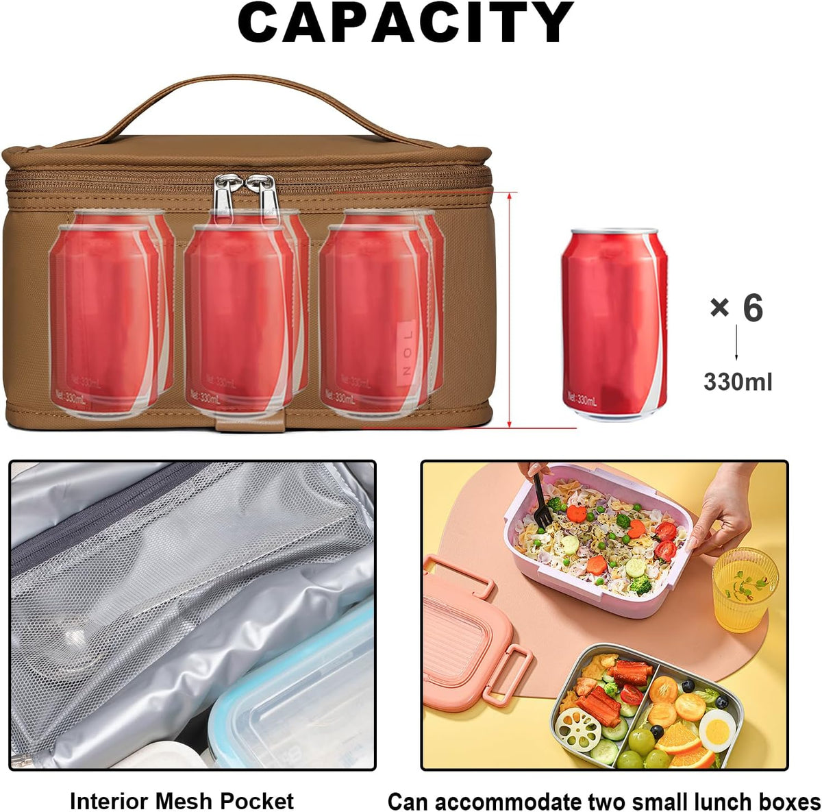 NOL Natural Organic Lifestyle Small Lunch Bag Mini Lunch Box Insulated Lunch Bag for Men/Women Leakproof Cooler Tote Bag Lightweight Nylon Waterproof Lunch Box For Work,Brown