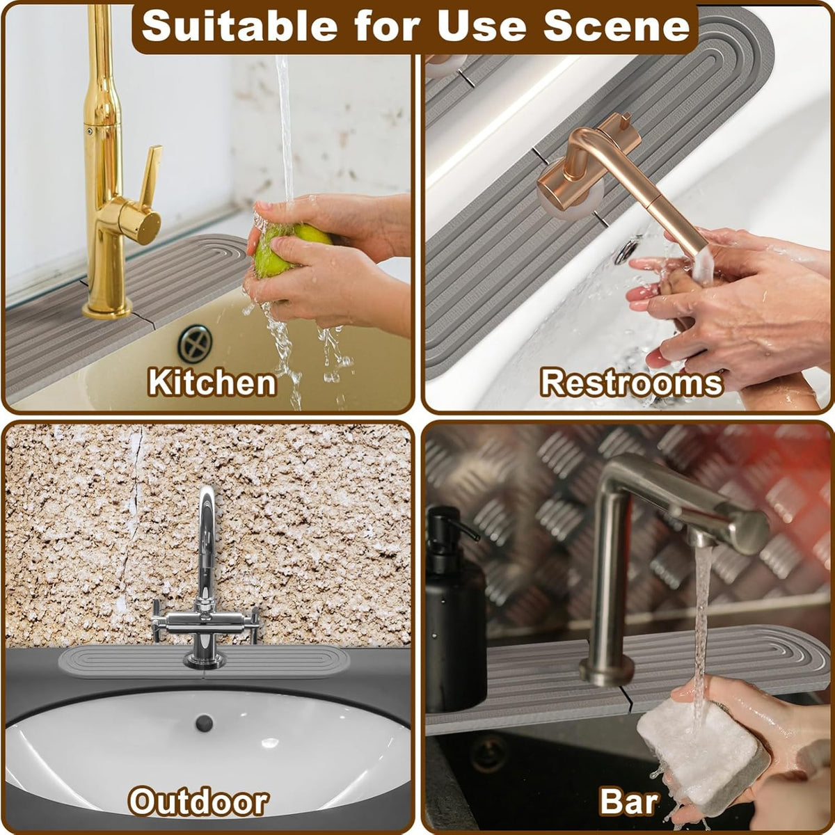 Faucet Mat for Kitchen Sink, Diatomite Super Absorbent Fast Drying Stone Sink Tray for Bathroom Kitchen Sink Splash Guard(Round Grey,17.7x3.9in)