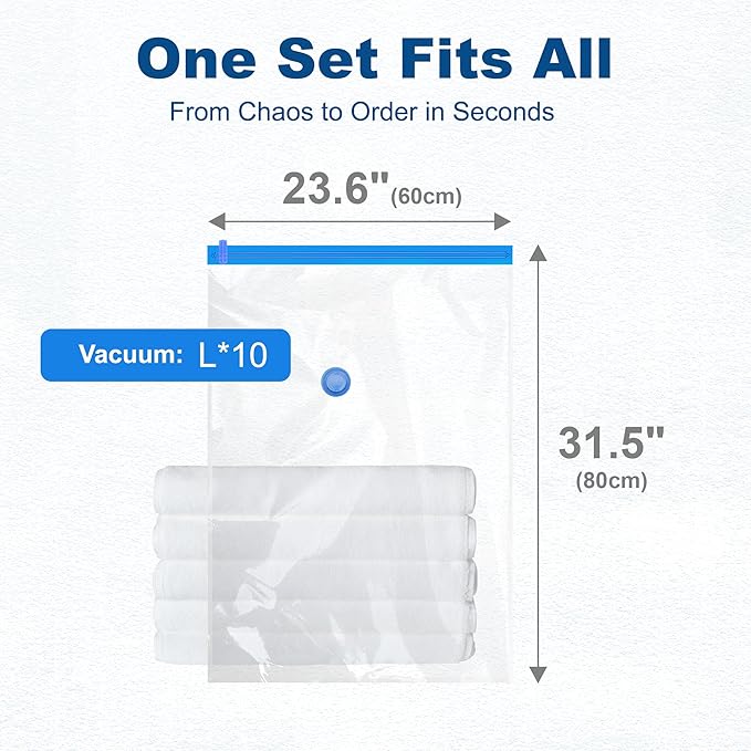 HOUSE DAY 10 Large Vacuum Storage Bags with Pump,Space Saving Vacuum Seal Bags For Clothing Travel, Vacuum Storage Bags For Clothes, Comforters, Blankets, Pillows, Moving, Reusable & Durable,Hand Pump