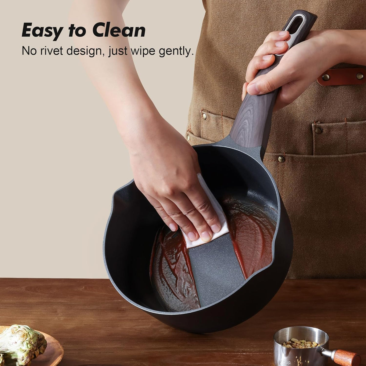 SENSARTE Nonstick Sauce Pan with Lid, 2.5 Quart Saucepan with Double Spout, Multipurpose Large Cooking Pot, Non toxic Kitchen Sauce Pot, Non stick Saucier Pan, Induction Comptable, PFOA Free