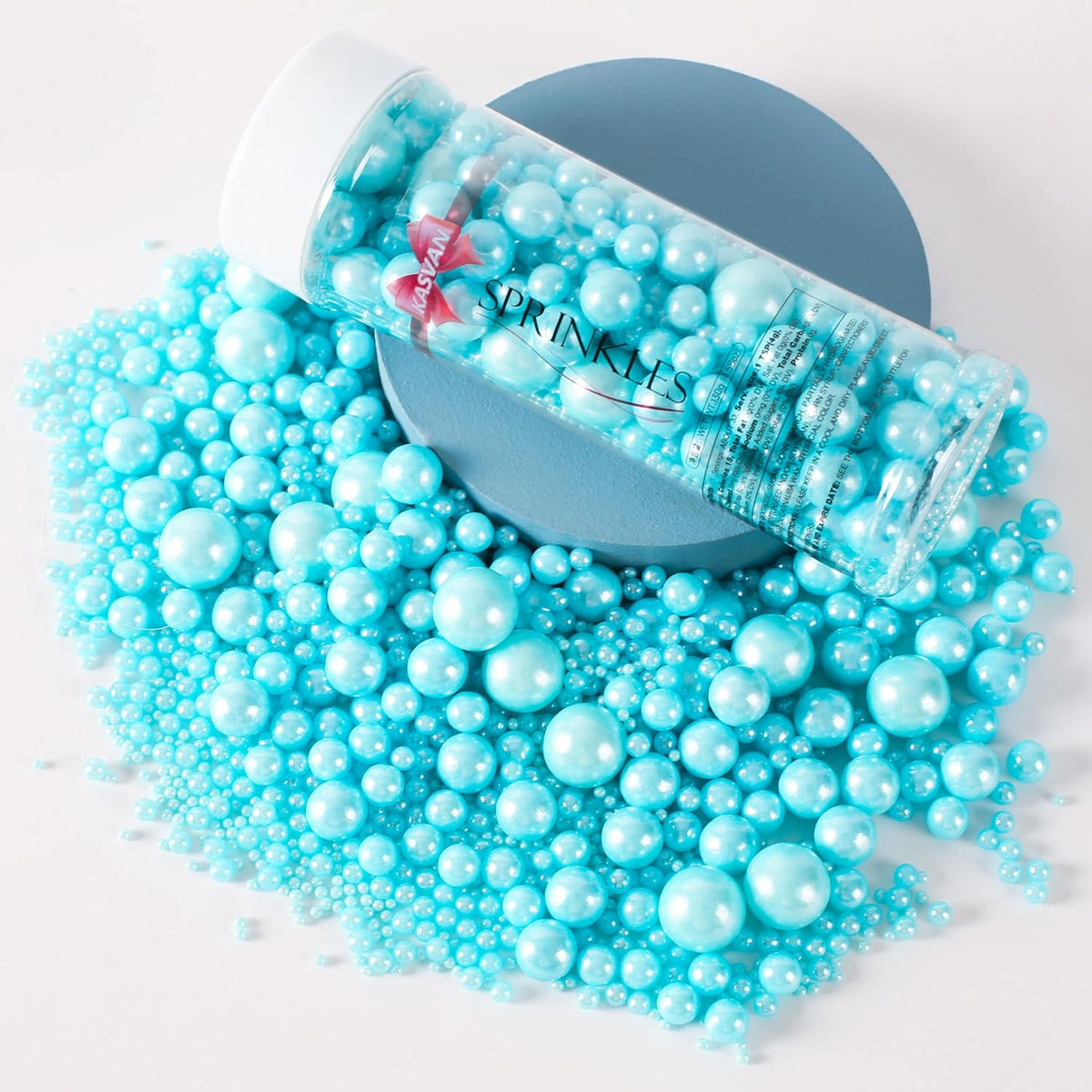 Kasvan Blue Mix Sugar Sprinkles - Edible Candy Pearls with 4-Claw Sprinkle Pen,118g/4.16 Oz, Gift Box Pack, Baking Cake Decorations, Ice Cream Toppings and Cookie Decorating (Blue)