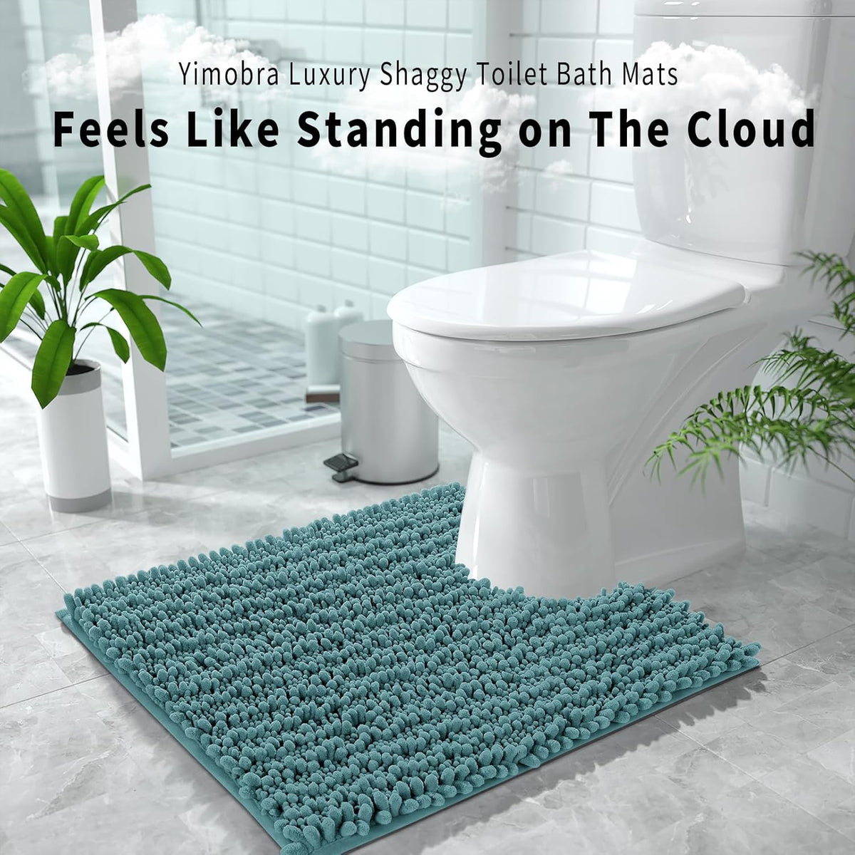 Yimobra Toilet Rug U Shaped Washable 24x20 Inch - Ultra Soft Absorbent Chenille Bath Rugs for Toilet, Quick Dry & Machine Washable, Non Slip Contour Bathroom Mat, Teal Blue