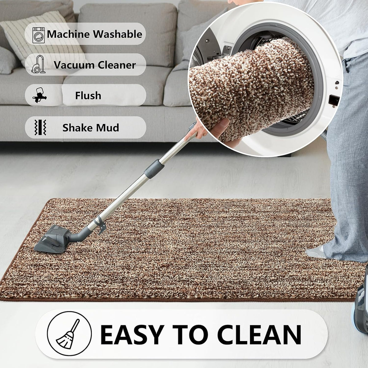 REFETONE Indoor Doormat, Front Door Mat 32"x48" Absorbent Rubber Backing Non Slip Door Mats, Washable Low-Profile Inside Floor Mat Door Rugs for Entryway, Resist Dirt Mud Mat for Dogs, Coffee/Brown