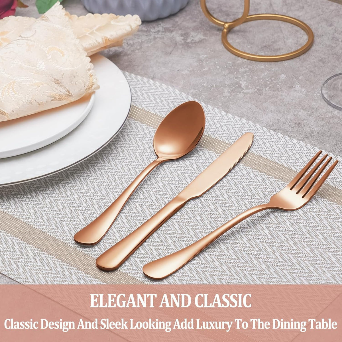 40 Pcs Rose Gold Silverware Set Service for 8, Premium Stainless Steel Flatware Set, Cutlery Utensil Set, Durable Home Kitchen Eating Tableware Set, Include Fork Knife Spoon Set, Dishwasher Safe