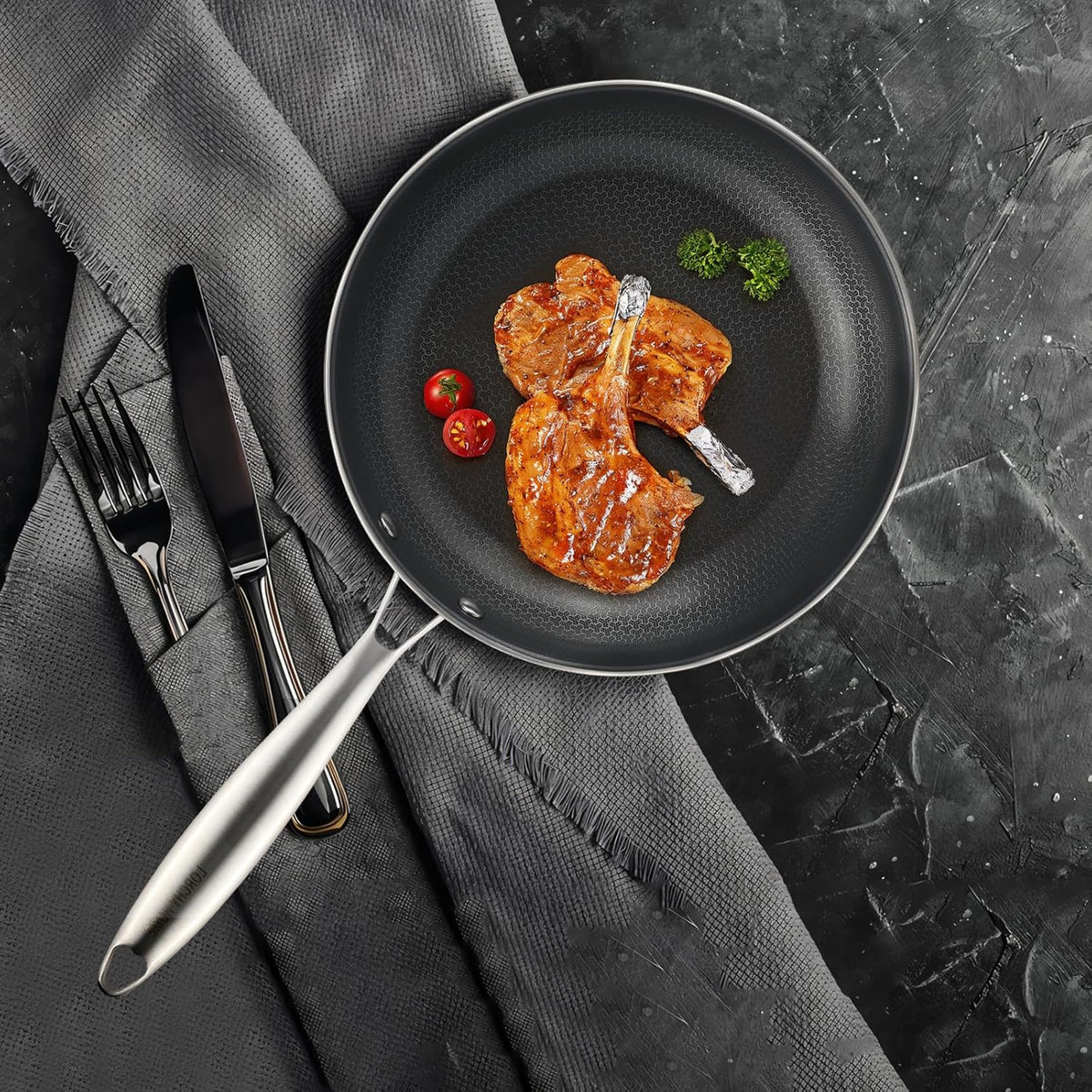 Stainless Steel Nonstick Frying Pan, Hybrid Ceramic 8-Inch Frying Pans, Stay-Cool Handle, PFAS & PFOA PTFE Free, Dishwasher & Oven Safe, Scratch-Resistant, Compatible with Induction & All Cooktops