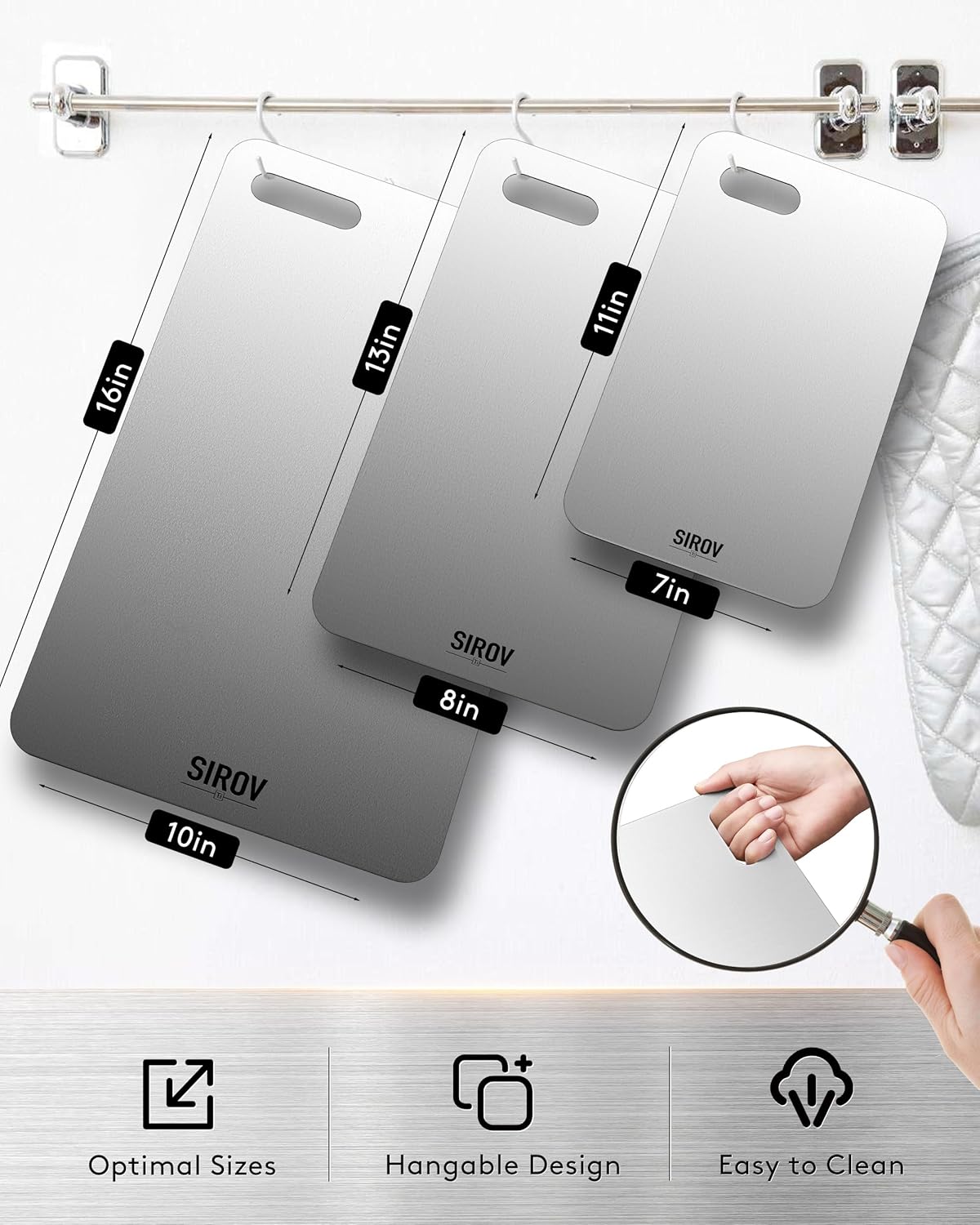 Titanium Cutting Board, 100% Pure Titanium Cutting Boards For Kitchen, Best Non Toxic titanium chopping board, Dishwasher safe, Hygiene and Durability for Meat, Fruit, and Vegetables (3PCS)