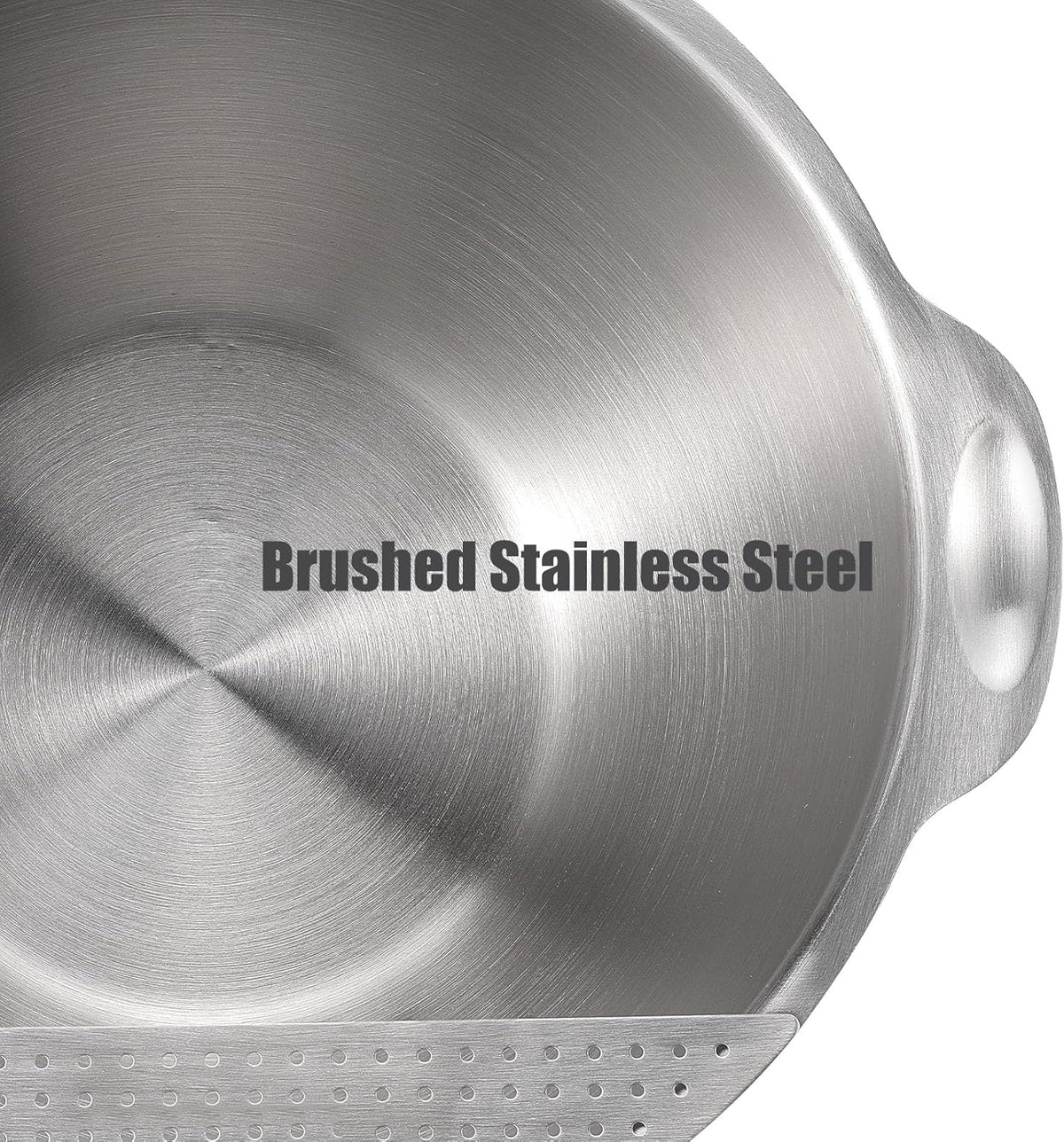 18/10 Stainless Steel Rice Strainer Washer Bowl Versatile Good Grips Colander Tiltable Side Drainers for Washing Cleaning Rinsing Fruits, Vegetables, and Beans - Non-slip Silicone Bottom