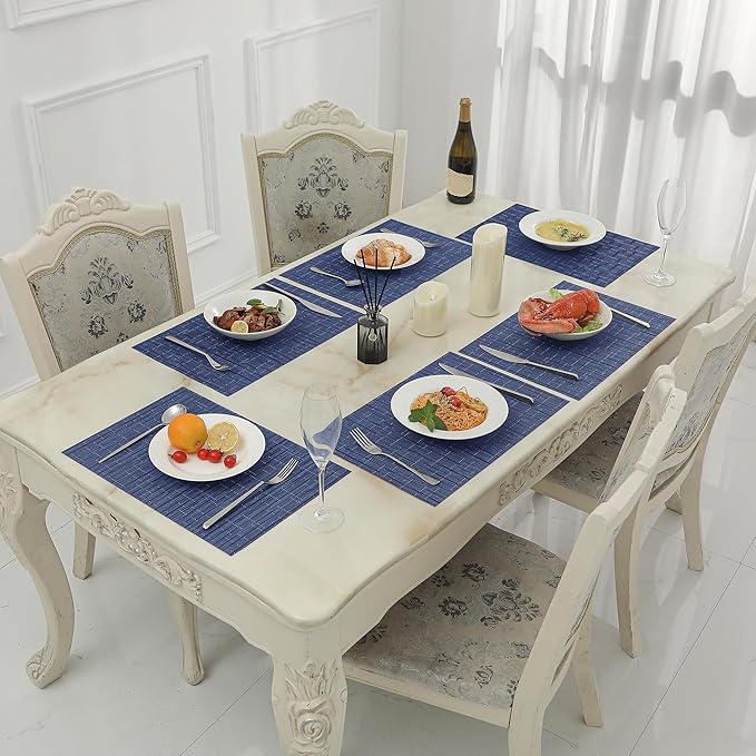 Leetaltree Blue Placemats Set of 8 - Heat Resistant Non-Slip Place mats for Dining Table, Washable Durable PVC Vinyl Woven Table Mats(Blue, 8)