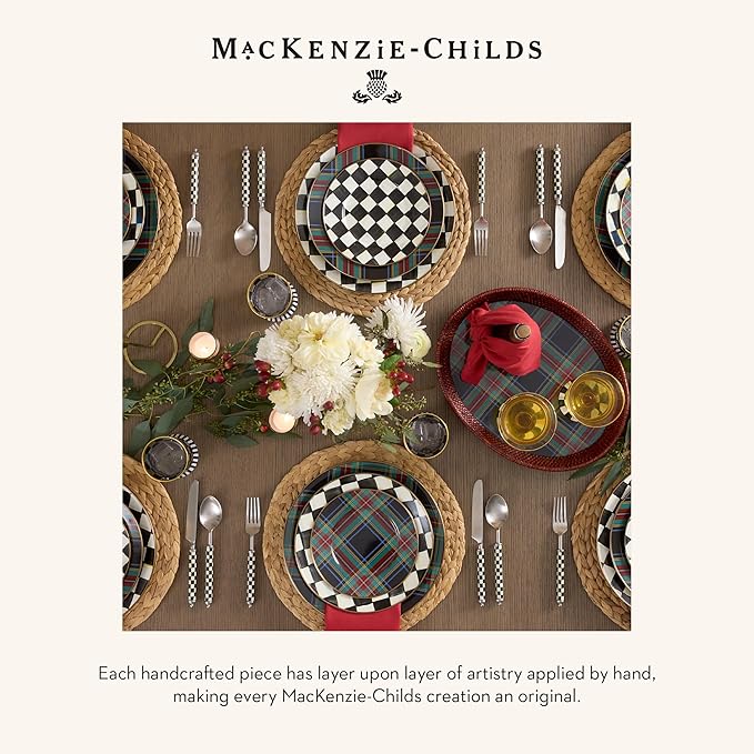 MACKENZIE-CHILDS Enamel Serving Platter, Decorative Serving Platter for Food, 16 Inches, Black Tartan