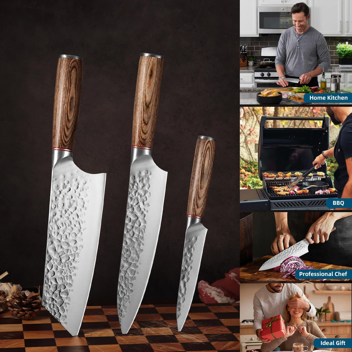 KOFERY 5PCS Chef and BBQ Knife Set with Roll Bag, High Carbon Stainless Steel Knives for Precise Cooking, Outdoor Meat Cutting(Include Sharpening Steel)