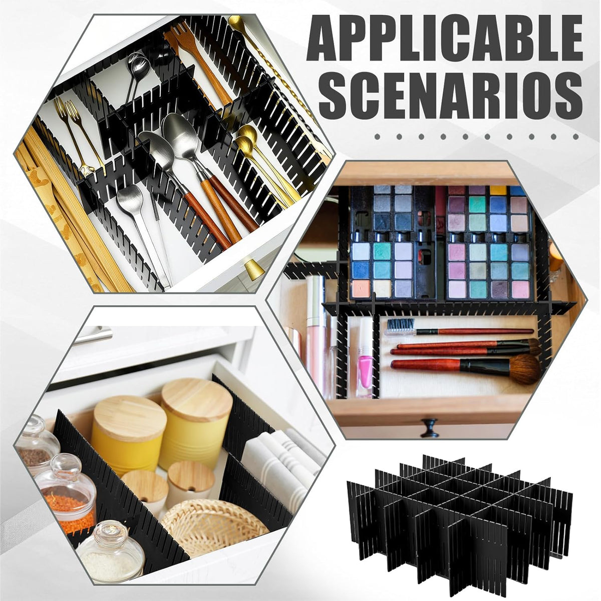 Blosssound 15pcs 5.12x 15 Tall Drawer Divider Adjustable Drawer Organizer DIY Ultra Deep Storage Organizer Separator with Fixed Buckle for Underwear Socks Dormitory Office Kitchen Bedroom(Black)