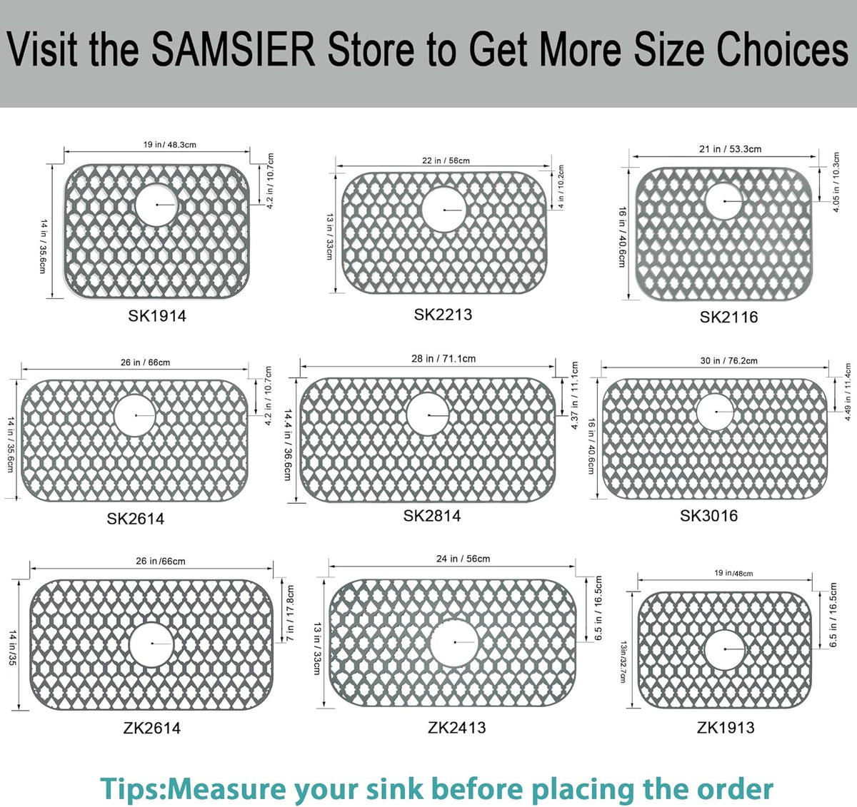 Sink Protectors for Bottom of Kitchen Sink 13x11 &16x12 &19x14 &21x16 &22x13 &24x13 &28x14 &30x16, Large Farmhouse Silicone Mats Grid (26”x14”, Rear Drain)