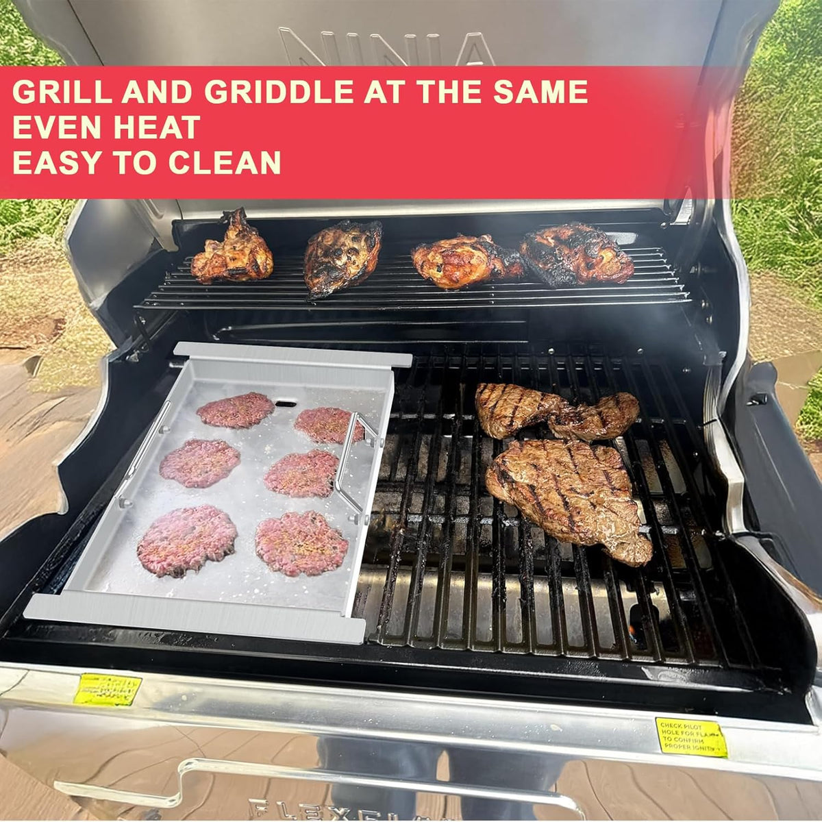 Upgrades Half Griddle for Ninja FlexFlame Grills, Stainless Steel Sizzle Griddle Plate for Ninja PG300 Grill Accessories, Compatible with ninja-Flex Flame Grill Accessories XSKHLFGRIDLE, 17''L x 12''W
