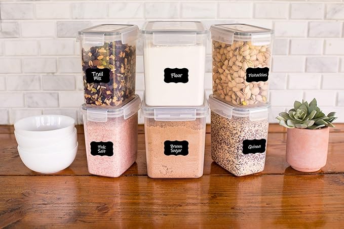 Simply Gourmet Airtight Food Storage Containers with Lids – 6 Piece Assorted Size Kitchen Pantry Organization Set, BPA-Free Clear Plastic, Stackable Containers for Cereal, Flour, Sugar, Rice, Snacks
