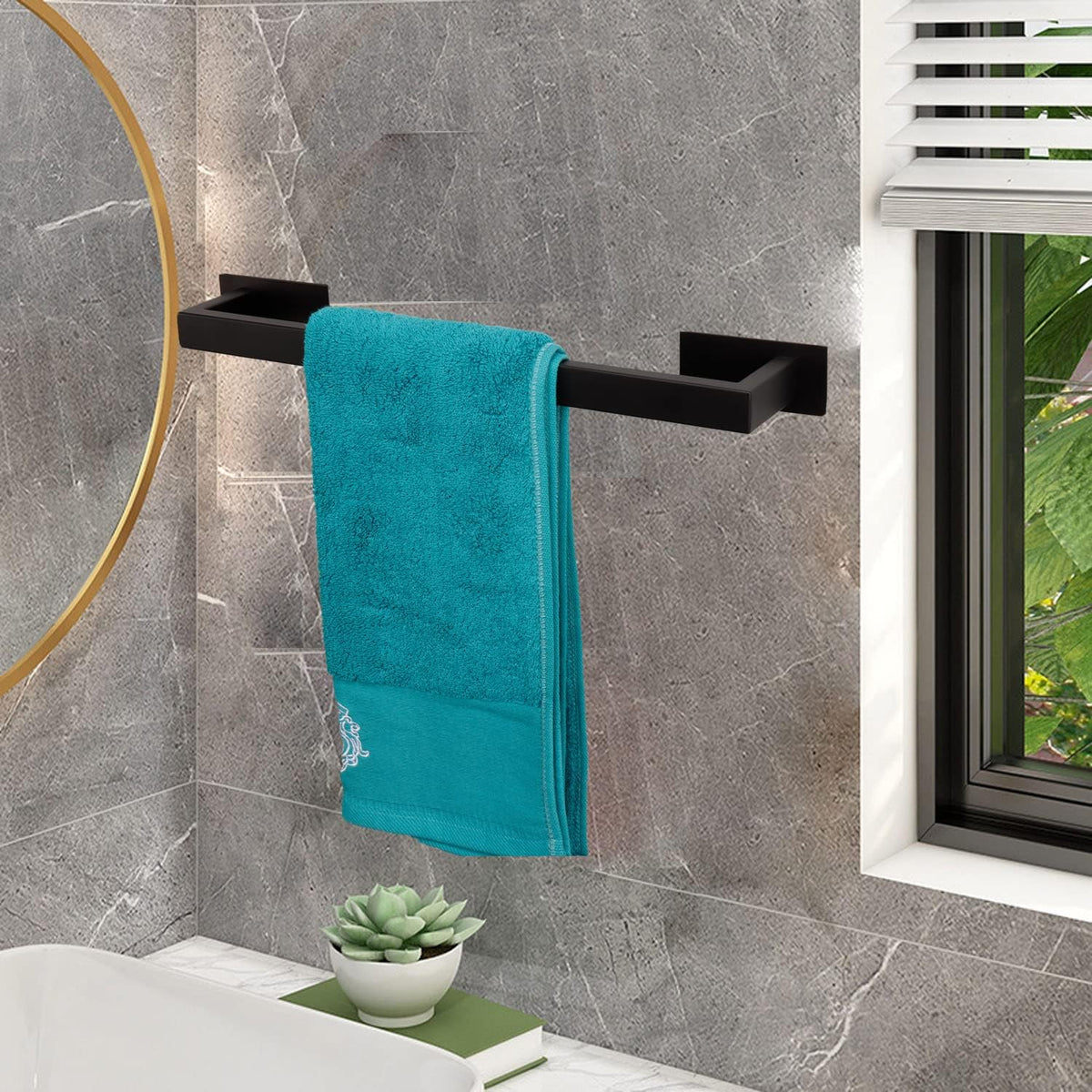 Bathroom Towel Bar Self Adhesive, No Drilling Towel Rack Easy to Install, Hand Towel Holder Made of Premium Stainless Steel Sticky on Hand Towel Hanger for Kitchen, Toilet.(17.7IN, Black)