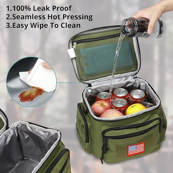 ATRIPACK Lunch Box for Men, Tactical Lunch Bag MOLLE Webbing Leakproof Insulated Large Lunch Cooler Women Adult Meal with Adjustable Shoulder Strap Durable Lunch Pail (Green)
