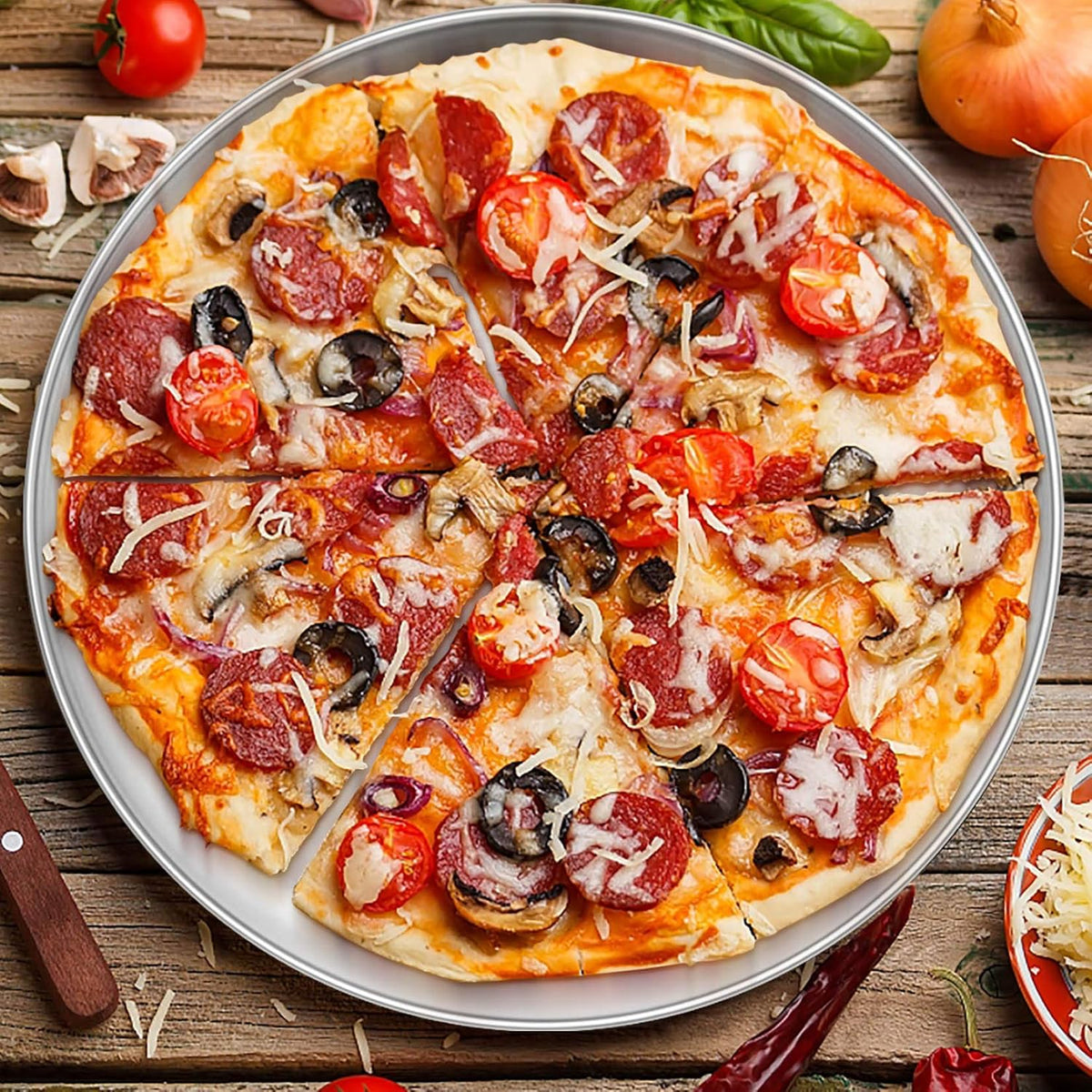 P&P CHEF Pizza Pan Bakeware for Home Kitchen, Stainless Steel Pizza Tray for Baking Pizza, Healthy & Reusable & Easy Clean, Oven & Freezer Safe, 13.5 Inch & Silver