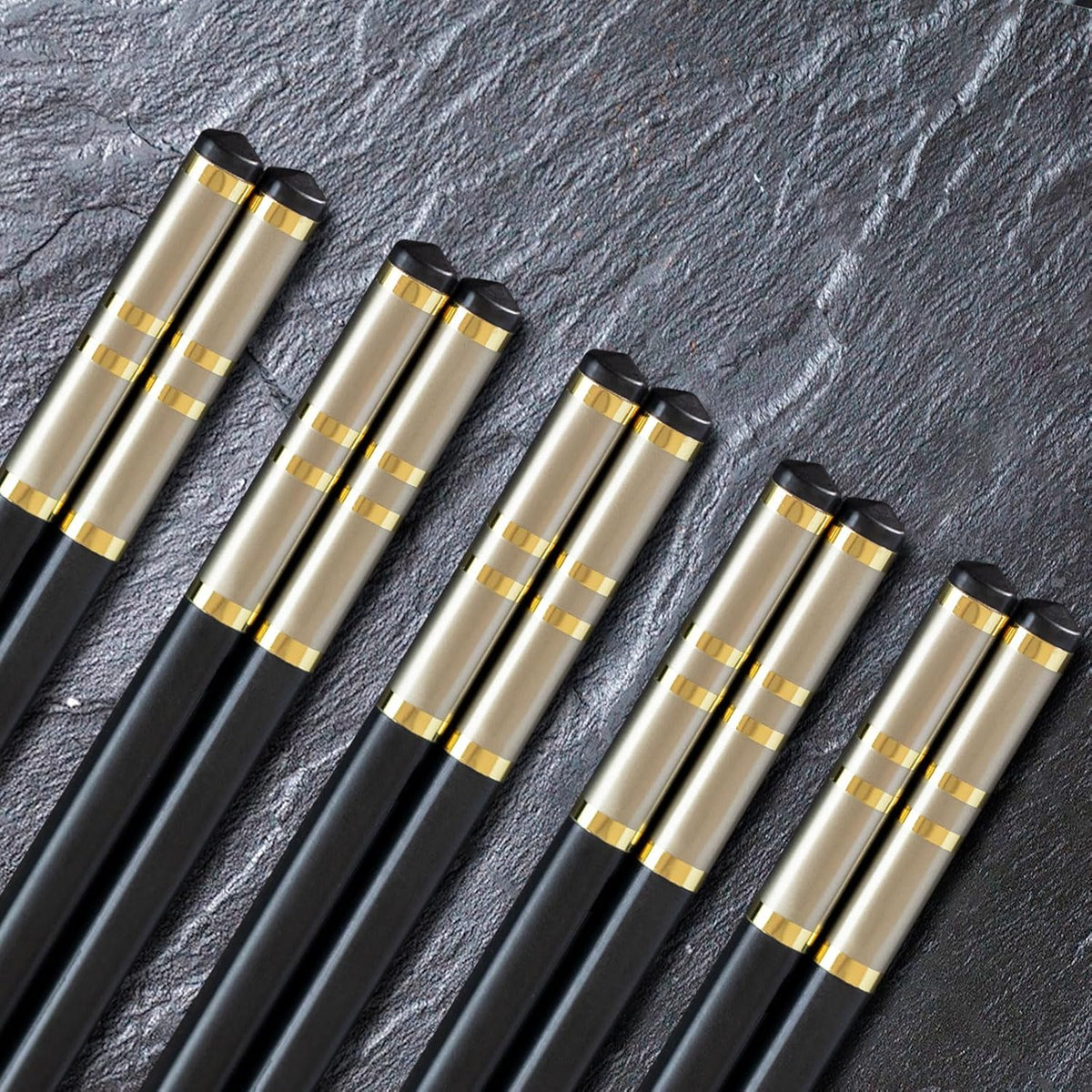 Chopsticks Reusable 5 Pairs Fiberglass Chopsticks Dishwasher Safe Square Lightweight Non-Slip Chop Sticks Set (silvery-1)