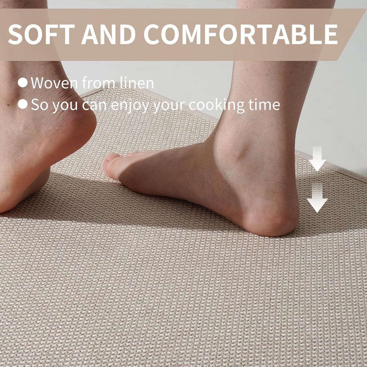 Kitchen Mats for Floor, Super Absorbent Kitchen Rugs Non Slip Washable, Soft Imitation Linen Braided Kitchen Runner Rug, Standing Mat Kitchens Sink Mat, Easy to Clean, Beige 17x30