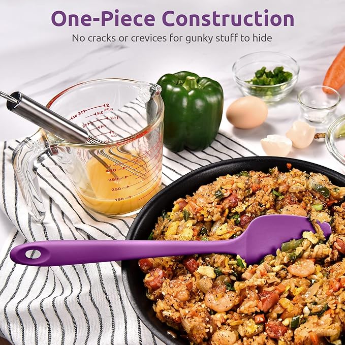 Heat Resistant Silicone Spatula Set: U-Taste 600ºF High Temp Seamless Food Grade Utensil, Flexible Rubber Silicon Kitchen Cooking Mixing Baking Scraper for Nonstick Cookware Set of 4 (Purple)