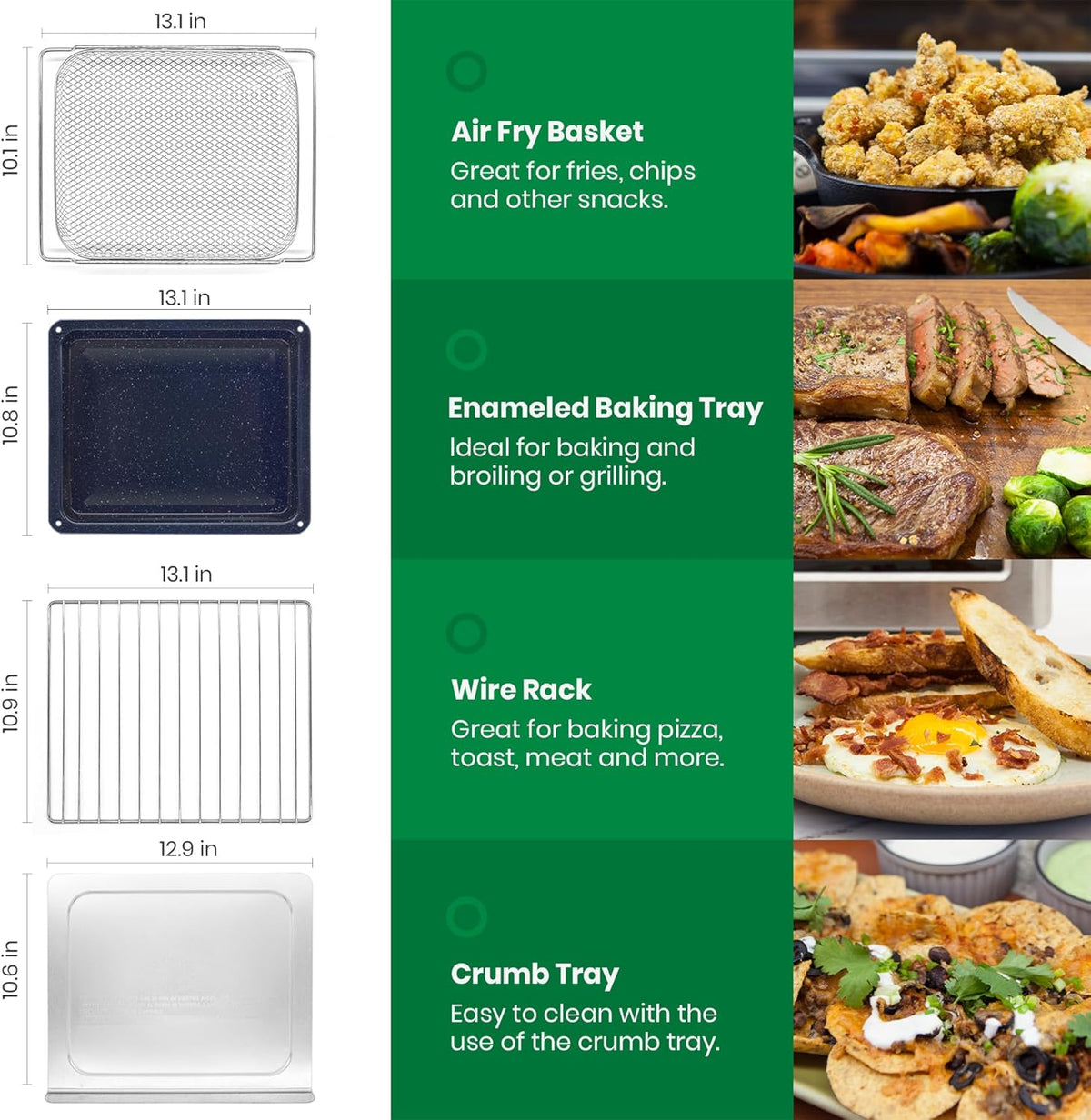 Infrared Heating Air Fryer Toaster Oven, Extra Large Countertop Convection Oven 10-in-1 Combo, 6-Slice Toast, Enamel Baking Pan Easy Clean with Recipe Book, Black Matte Stainless Steel