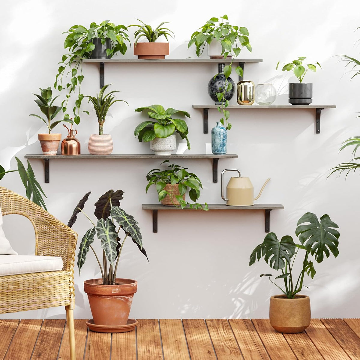 DINZI LVJ Long Wall Shelves, 23.6 Inch Wall Mounted Shelves Set of 2, Easy-to-Install, Wall Storage Ledges with Sturdy Metal Brackets for Living Room, Bathroom, Bedroom, Kitchen, Gray Wash