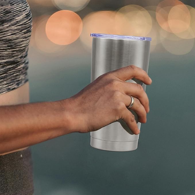 20 oz Tumbler Coffee Travel Tumblers Bulk with Lid Stainless Steel Double Wall Vacuum Insulated Mug Powder Coated Cups fit Car Cupholder for Hot and Cold - Stainless Steel, 12Pack