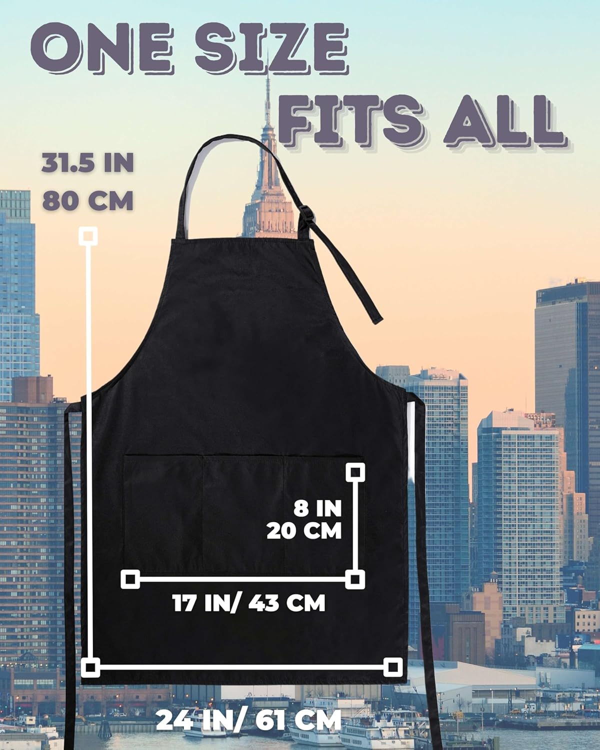 InnoBeta New York City Skyline Apron, Unisex Adult, Kitchen Apron with Pockets and Adjustable Neck Strap